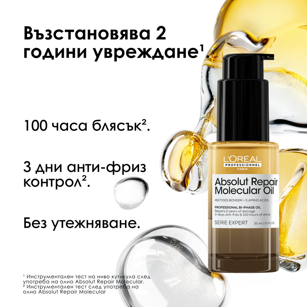 Двуфазно олио за блясък Absolut Repair Molecular 90ml