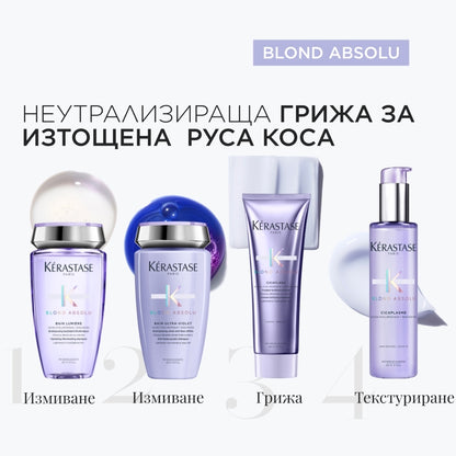 Грижа Blond Absolu за неутрализиране на нежеланите топли оттенъци и възстановяване на изсветлената коса в 3 стъпки с подарък луксозен гребен