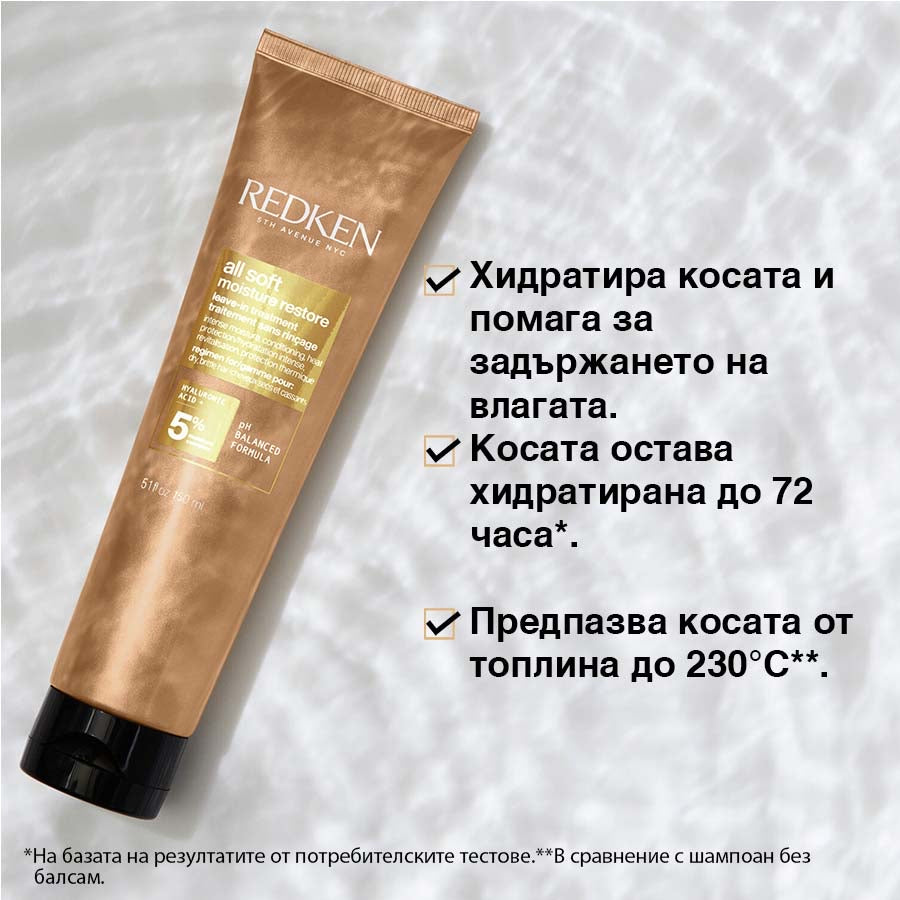 Redken All Soft Moisture Restore Leave-in Treatment Интензивен хидратиращ крем за суха коса 150мл