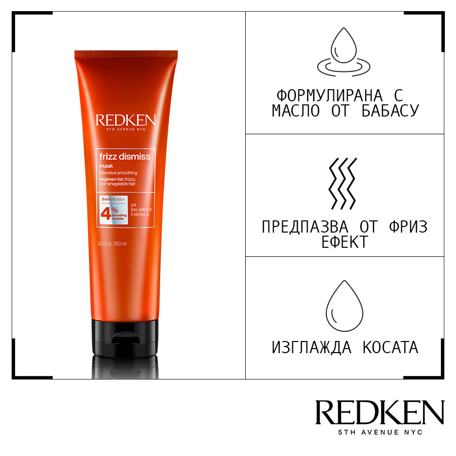 Redken Frizz Dismiss Mask 250ml Изглаждаща анти-фриз маска за непокорна коса