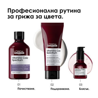 Vitamino Color Spectrum Purple Shampoo
Неутрализиращ шампоан за боядисана коса 300 мл